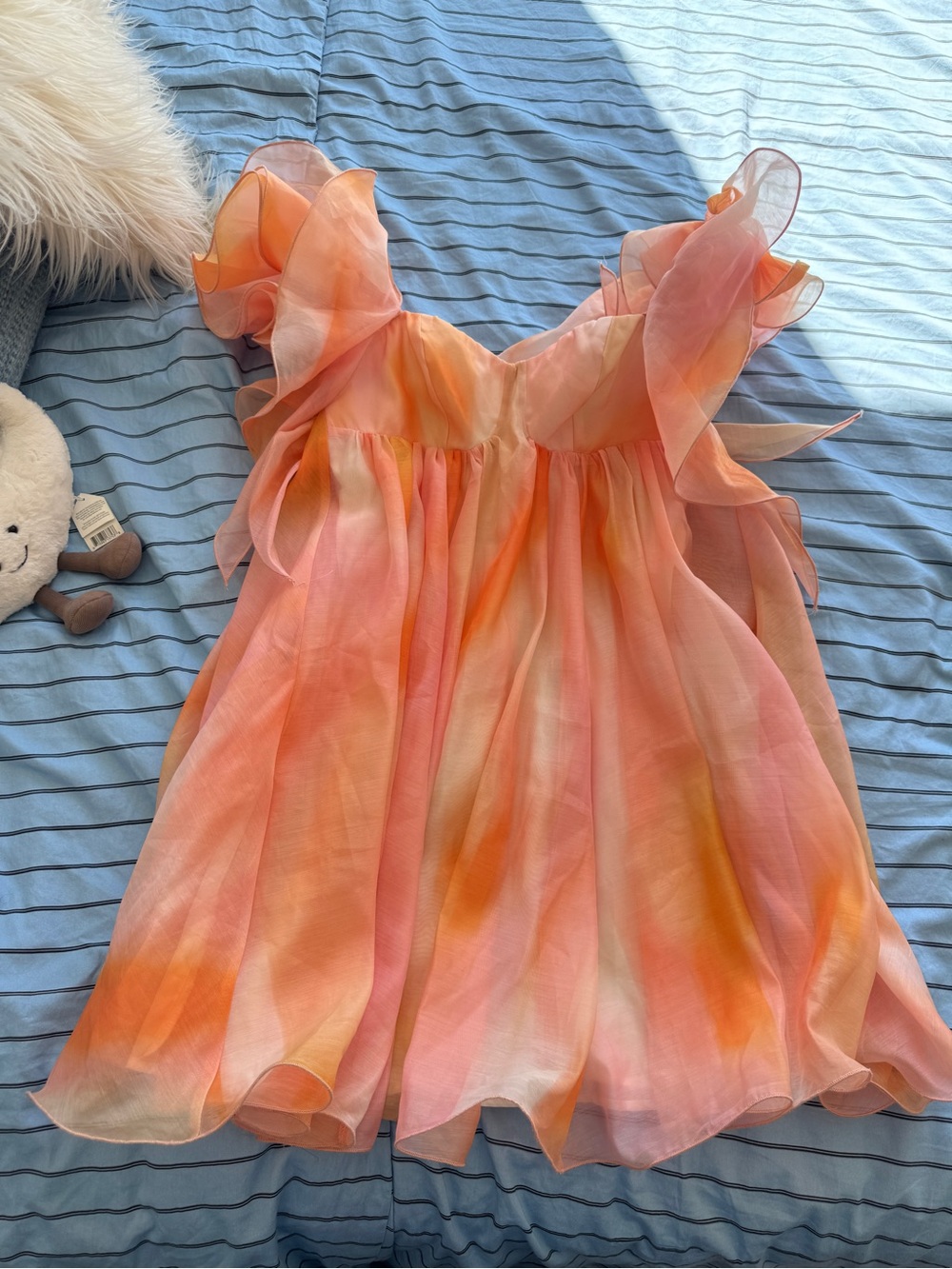 ASOS LUXE Peach and Pink Watercolor Ruffle Mini Dress